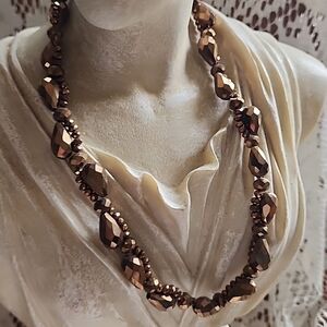 Vintage Copper Colored Faceted Tear Drop Beaded Necklace